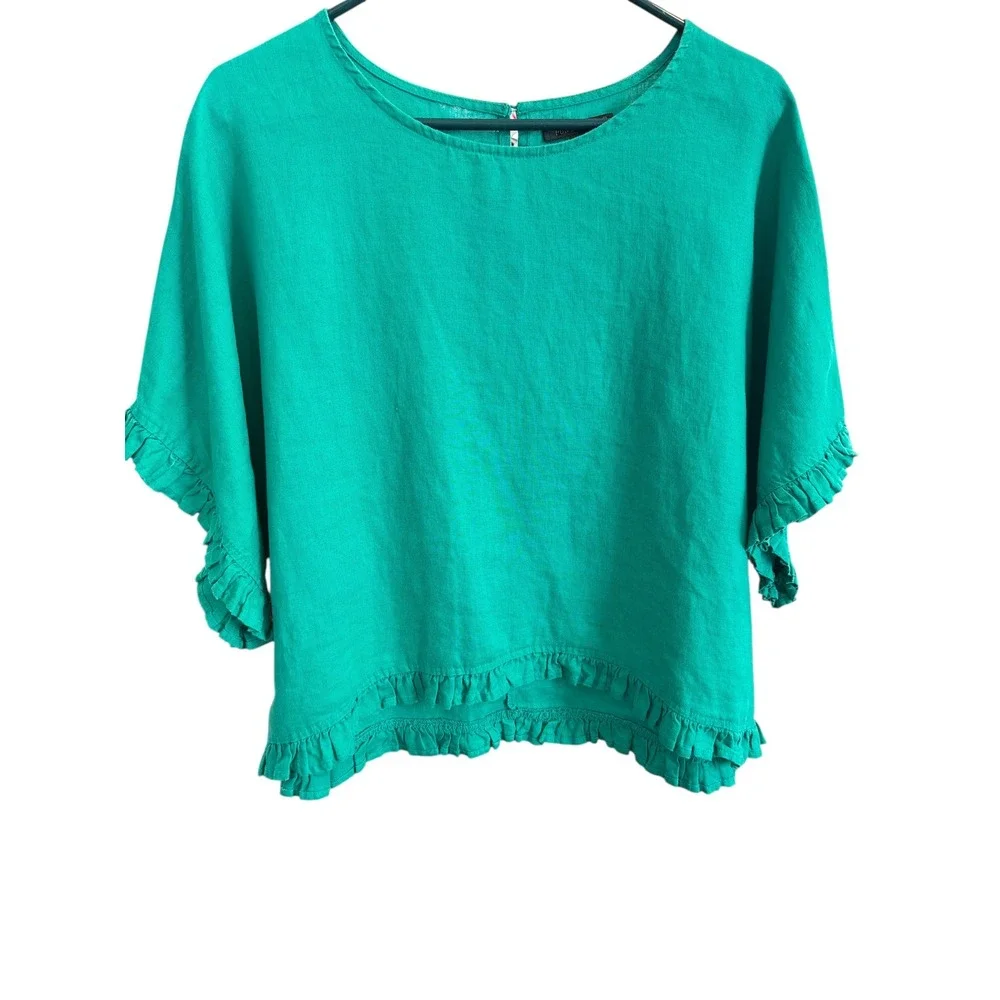 FOR CYNTHIA Green Ruffle Sleeve Kimono Top Women's XL - Picture 3 of 5